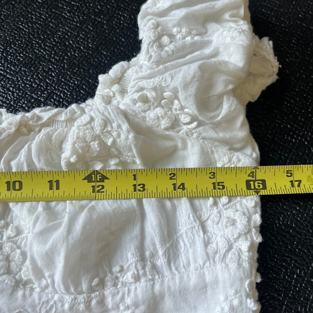 OPT White Eyelet 3D Floral Embroidered Milkmaid Mini Dress L Babydoll Coquette - Picture 6 of 9